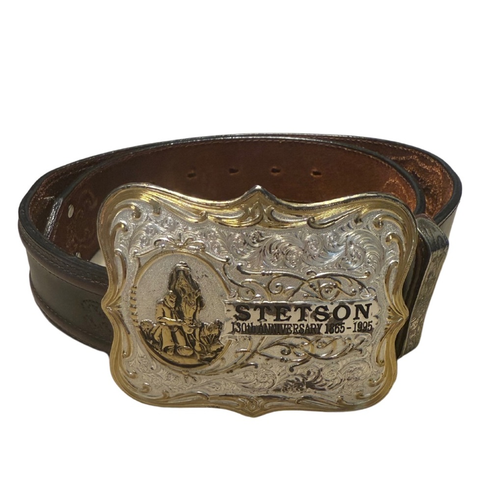 Vintage Stetson 130th Anniversary silver plated, gold (color) belt buckle